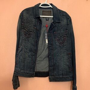 True Religion Super T Dark Denim Jacket with Red Accents